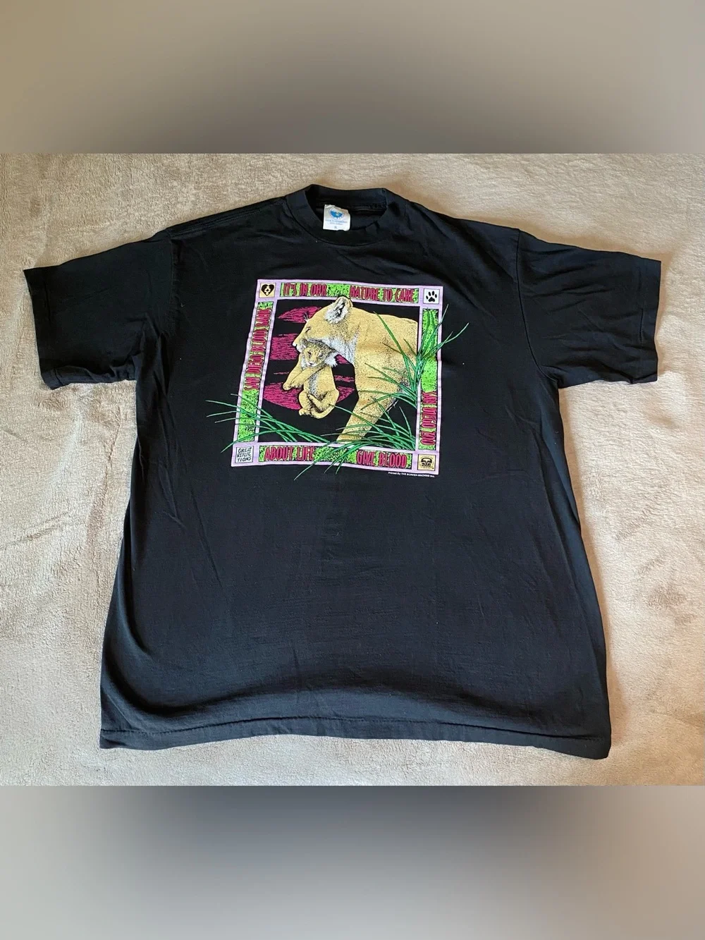 Vintage 1997 Save The Rainforest Wildlife Graphic T-Shirt XL Black Nature